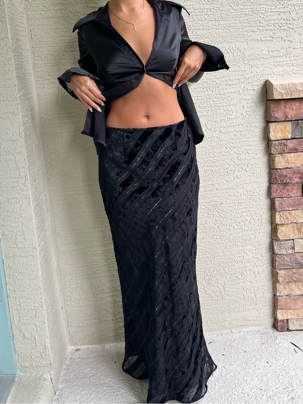 Vintage Cachet Striped sparkle maxi skirt